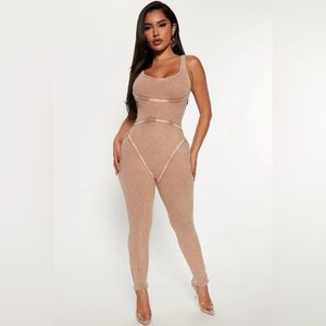 Fashion Nova Maddie Ribbed Jumpsuit Taupe Mineral Wash